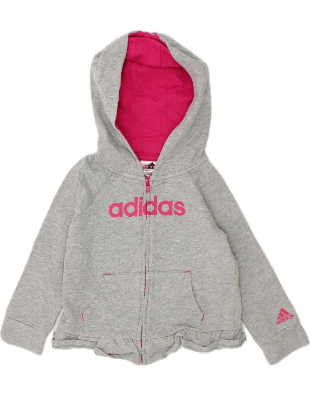 ADIDAS Baby Girls Graphic Zip Hoodie Sweater 18-24 Months Grey Cotton