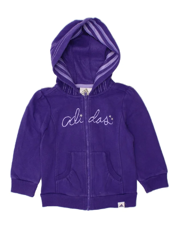 ADIDAS Baby Girls Graphic Zip Hoodie Sweater 18-24 Months Purple Cotton