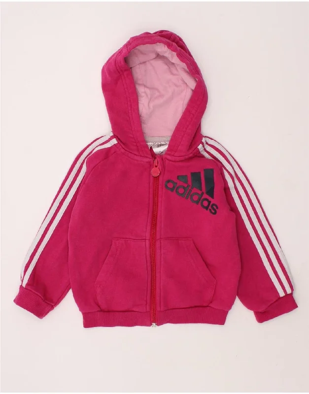 ADIDAS Baby Girls Graphic Zip Hoodie Sweater 9-12 Months Pink Cotton