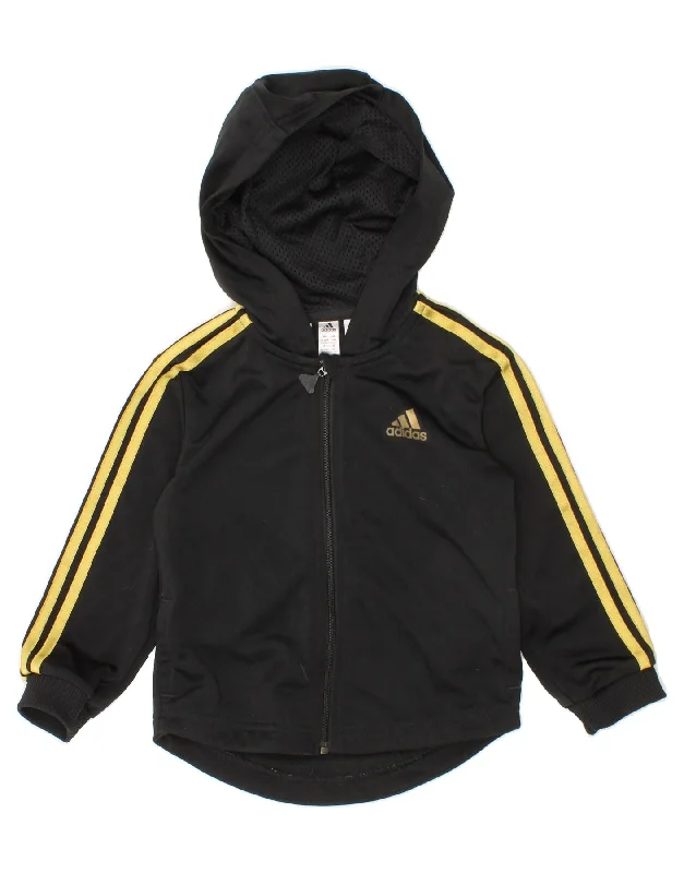 ADIDAS Baby Girls Zip Hoodie Sweater 12-18 Months Black Polyester