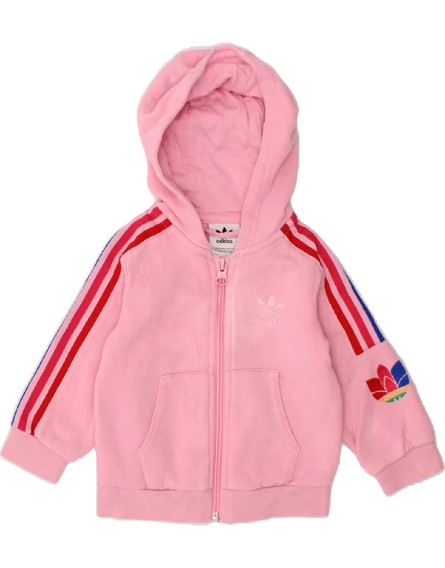 ADIDAS Baby Girls Zip Hoodie Sweater 6-9 Months Pink Cotton