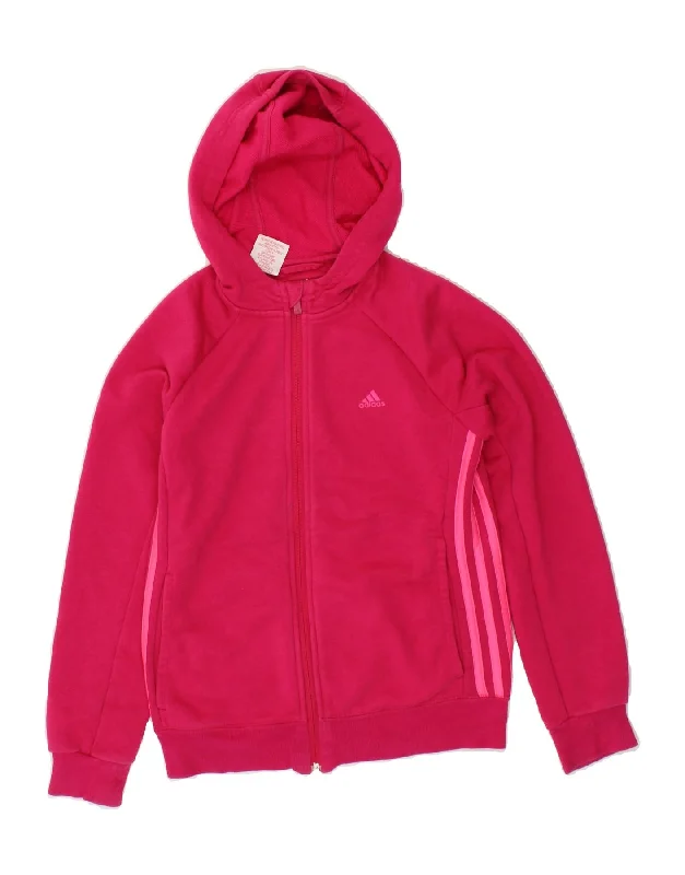 ADIDAS Girls Climalite Zip Hoodie Sweater 11-12 Years Pink Cotton