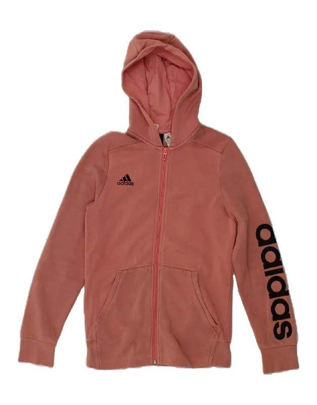 ADIDAS Girls Graphic Zip Hoodie Sweater 13-14 Years Pink Cotton