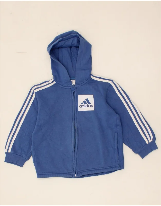 ADIDAS Girls Graphic Zip Hoodie Sweater 3-4 Years Blue Cotton