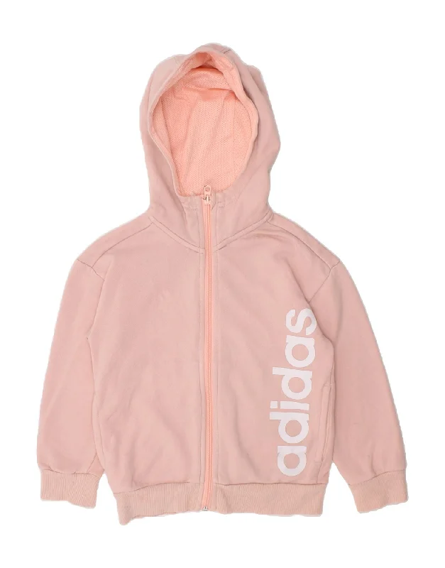 ADIDAS Girls Graphic Zip Hoodie Sweater 4-5 Years Pink Cotton