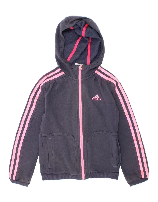 ADIDAS Girls Graphic Zip Hoodie Sweater 5-6 Years Navy Blue Cotton