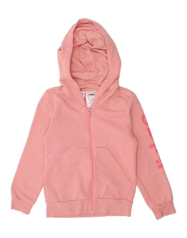 ADIDAS Girls Graphic Zip Hoodie Sweater 5-6 Years Pink Cotton