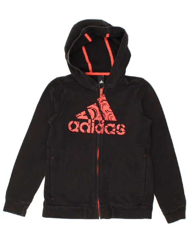 ADIDAS Girls Graphic Zip Hoodie Sweater 8-9 Years Black