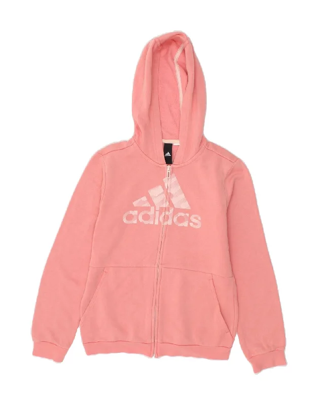 ADIDAS Girls Graphic Zip Hoodie Sweater 8-9 Years Pink