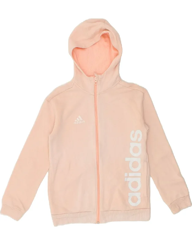 ADIDAS Girls Graphic Zip Hoodie Sweater 9-10 Years  Pink Cotton