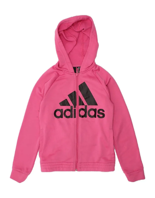 ADIDAS Girls Graphic Zip Hoodie Sweater 9-10 Years Pink Polyester