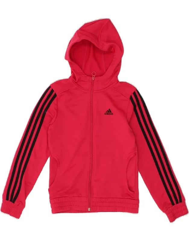 ADIDAS Girls Graphic Zip Hoodie Sweater 9-10 Years Pink Polyester