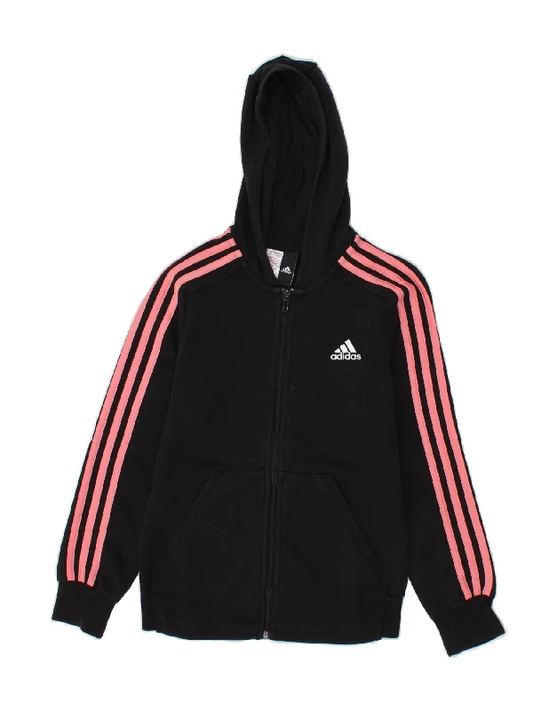 ADIDAS Girls Zip Hoodie Sweater 11-12 Years Black Cotton