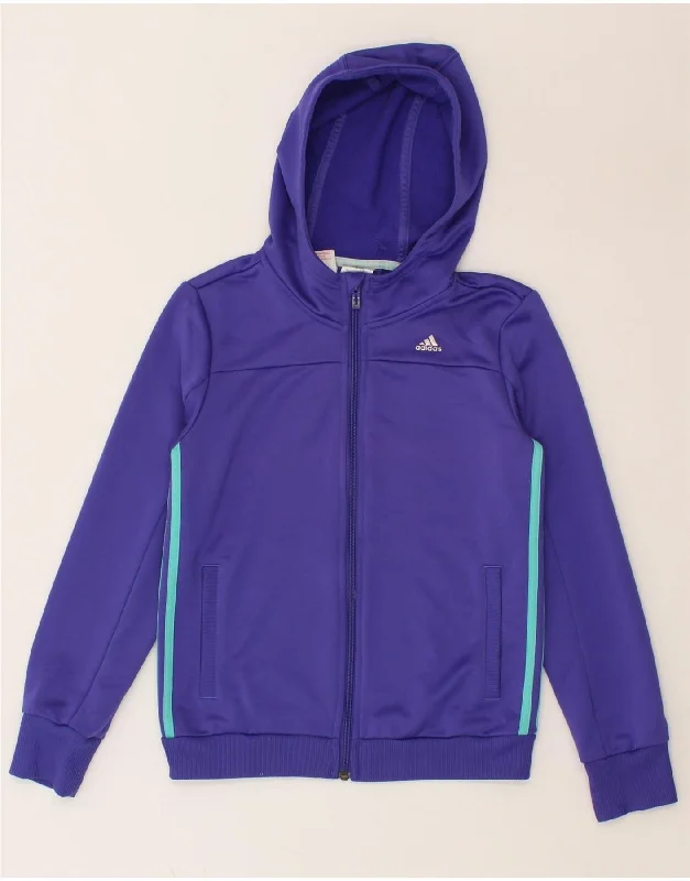 ADIDAS Girls Zip Hoodie Sweater 11-12 Years Purple Polyester