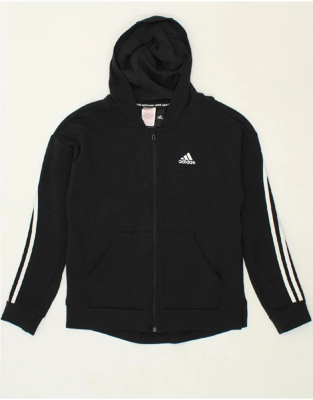 ADIDAS Girls Zip Hoodie Sweater 13-14 Years Black Cotton