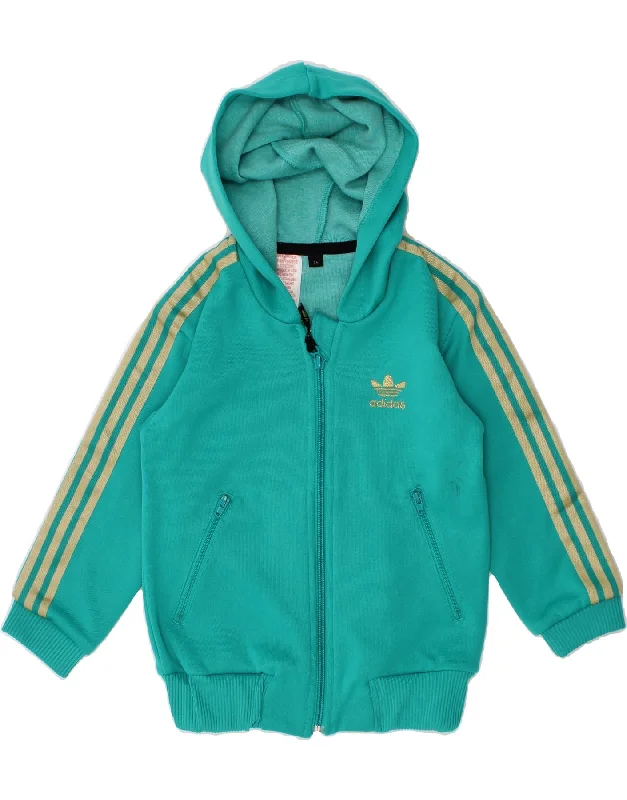 ADIDAS Girls Zip Hoodie Sweater 2-3 Years Turquoise Polyester