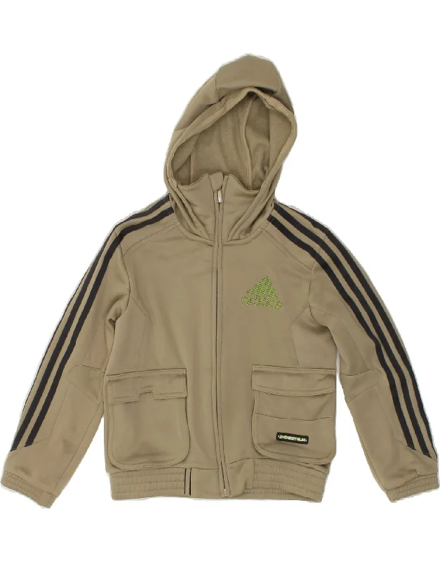 ADIDAS Girls Zip Hoodie Sweater 7-8 Years Khaki Polyester