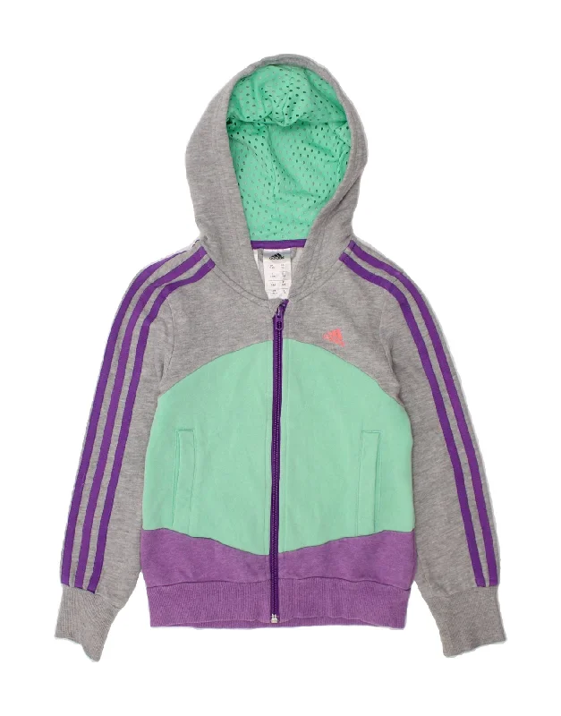 ADIDAS Girls Zip Hoodie Sweater 7-8 Years Multicoloured Colourblock Cotton