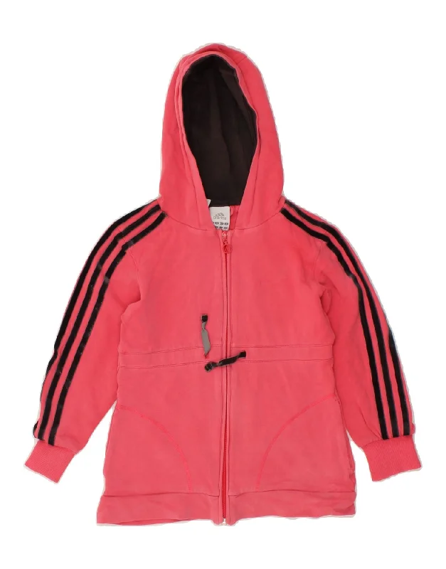 ADIDAS Girls Zip Hoodie Sweater 7-8 Years Small Pink Cotton