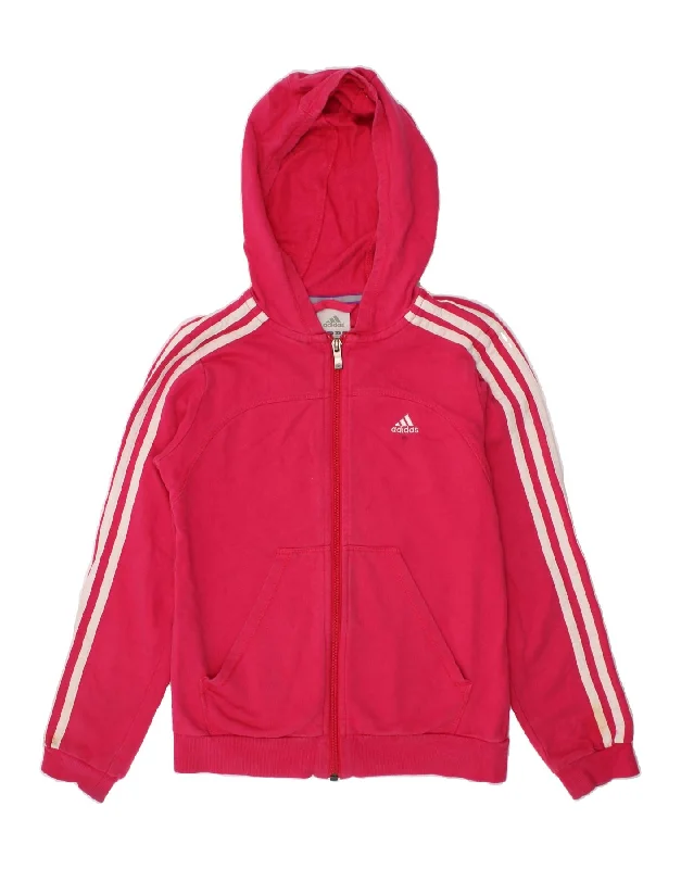 ADIDAS Girls Zip Hoodie Sweater 9-10 Years Pink Cotton