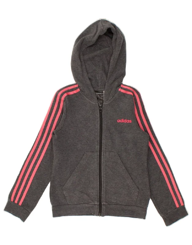 ADIDAS Girls Zip Hoodie Sweater 9-10 Years Small Grey Cotton