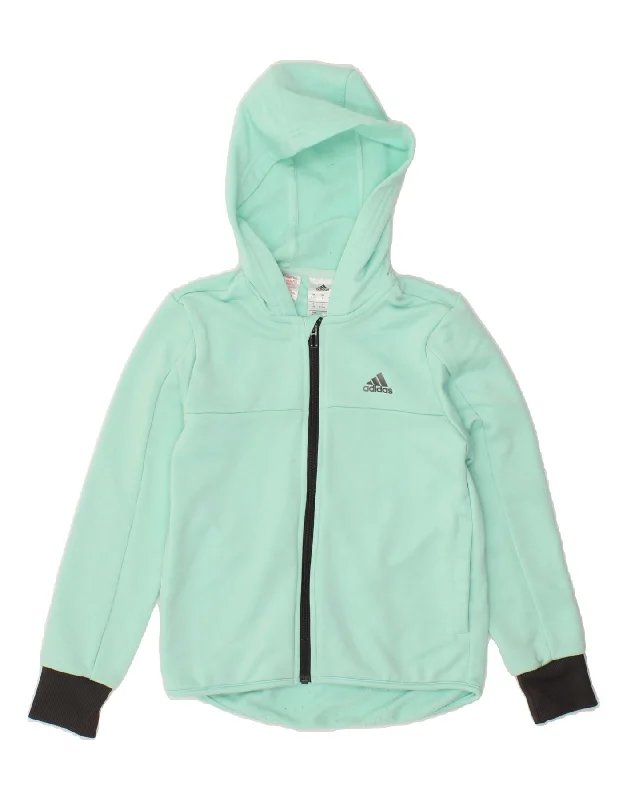 ADIDAS Girls Zip Hoodie Sweater 9-10 Years Turquoise Colourblock Polyester