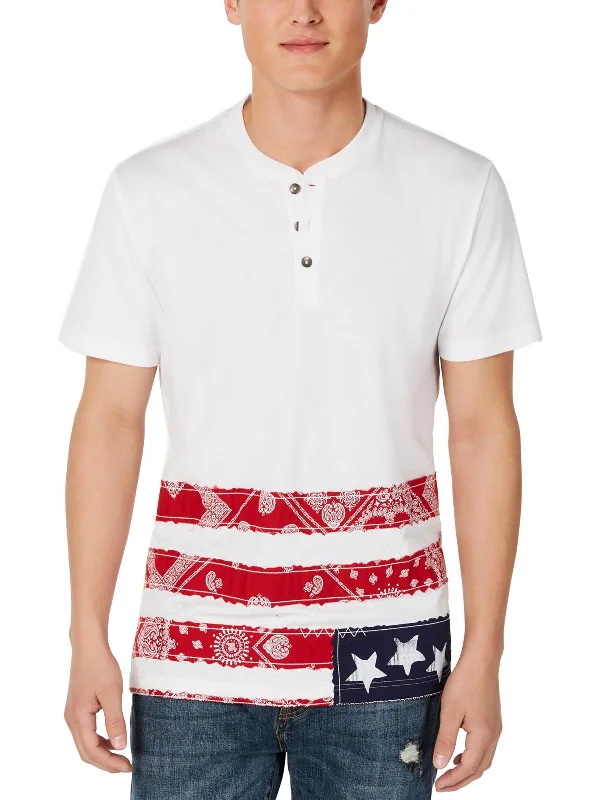 Bandanna Flag Mens Print Short Sleeve Henley Shirt