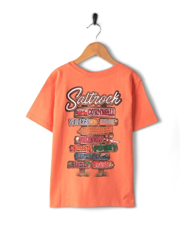 Beach Signs Cornwall - Kids Short Sleeve T-Shirt - Orange