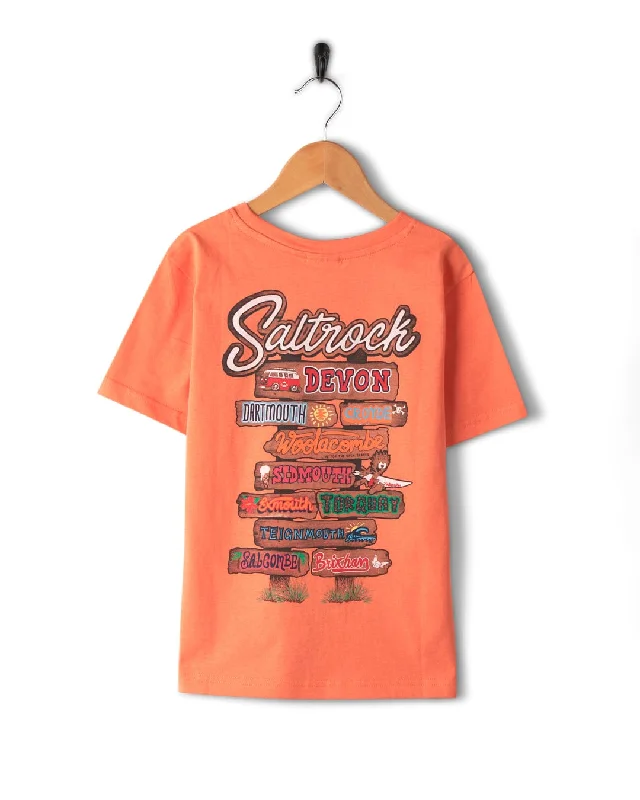 Beach Signs Devon - Kids Short Sleeve T-Shirt - Orange