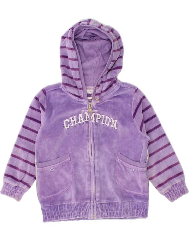 CHAMPION Baby Girls Graphic Zip Hoodie Sweater 12-18 Months Purple Striped