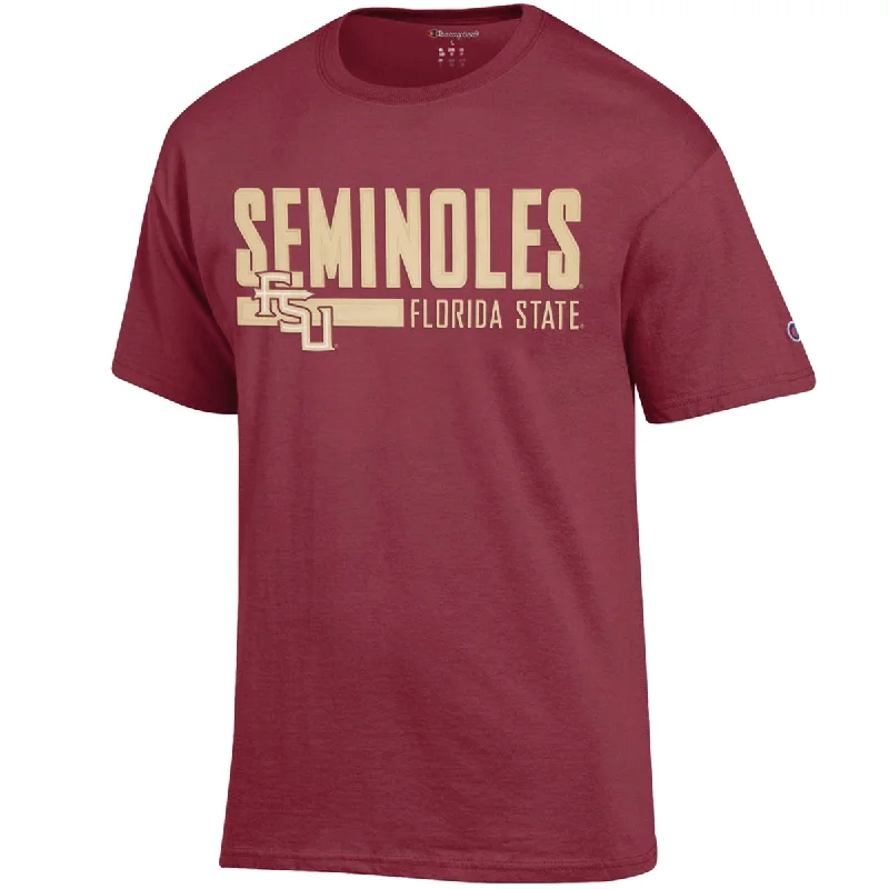 Champion Men's Seminoles/Stacked FSU Florida State Design Short Sleeve T-shirt - Garnet