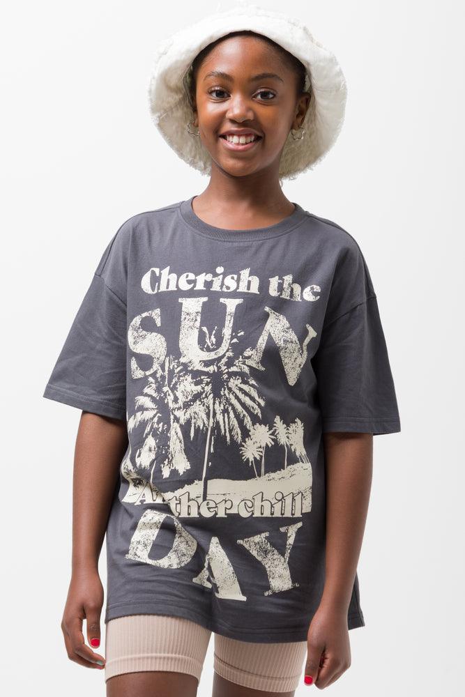 Cherish The Sun Oversized Short Sleeve T-Shirt Dark Grey