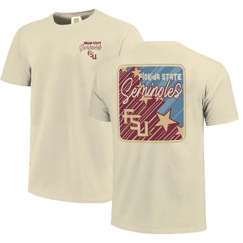 Image One Comfort Colors Florida State Seminoles Stacked FSU Star Design Short Sleeve T-shirt - Ivory