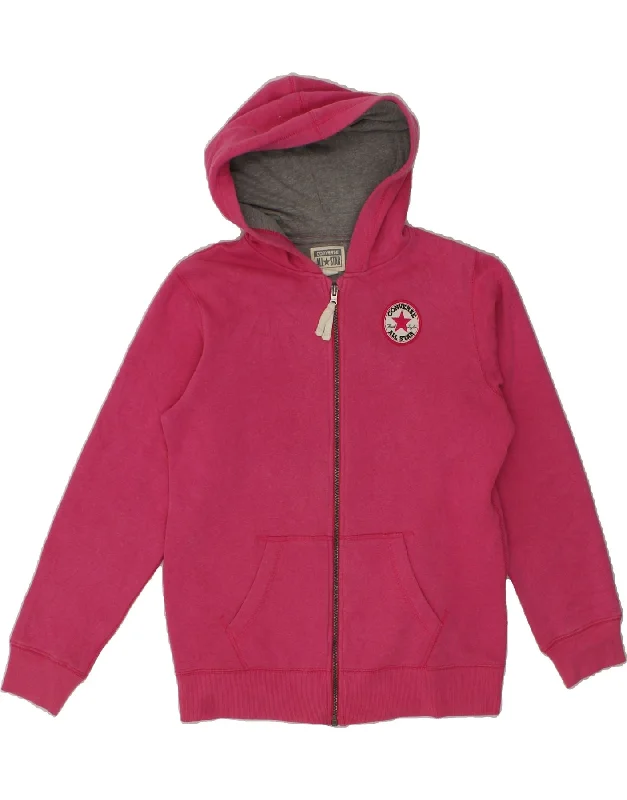 CONVERSE Girls Graphic Zip Hoodie Sweater 13-14 Years XL Pink Cotton