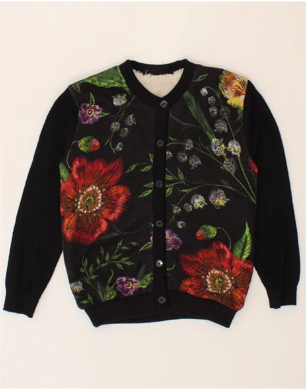 DESIGUAL Girls Cardigan Sweater 7-8 Years Black Floral