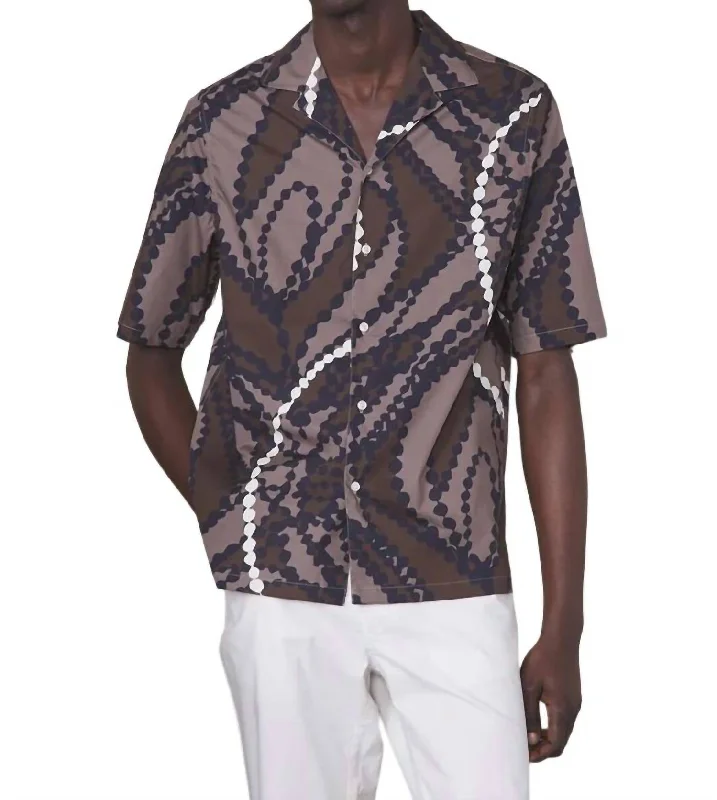 Eren Short Sleeve Italian Cotton Shirt In Cocoa-Taupe-Ecru