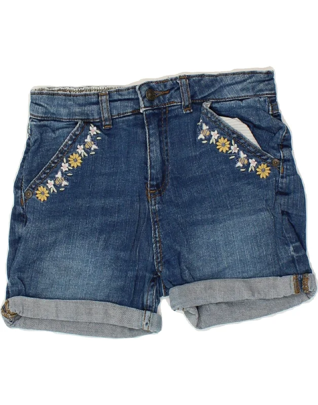 FAT FACE Girls Denim Shorts 10-11 Years W26 Blue Floral Cotton