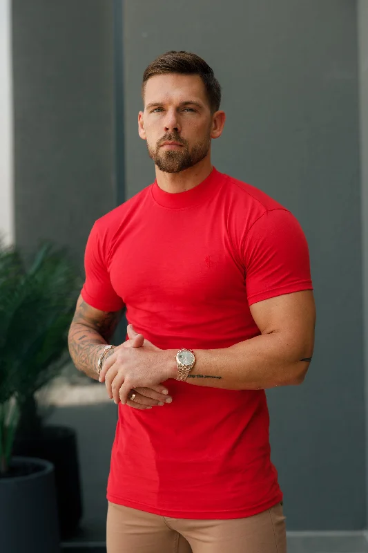 FS Ribbed High Neck Crew Short Sleeve Red - FSH1138