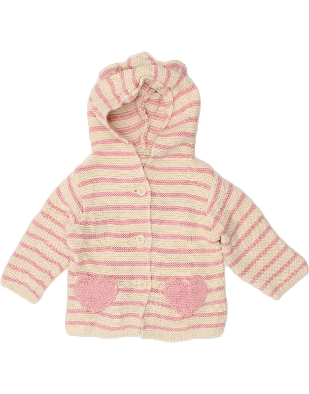 GAP Baby Girls Hooded Cardigan Sweater 3-6 Months Pink Striped Cotton