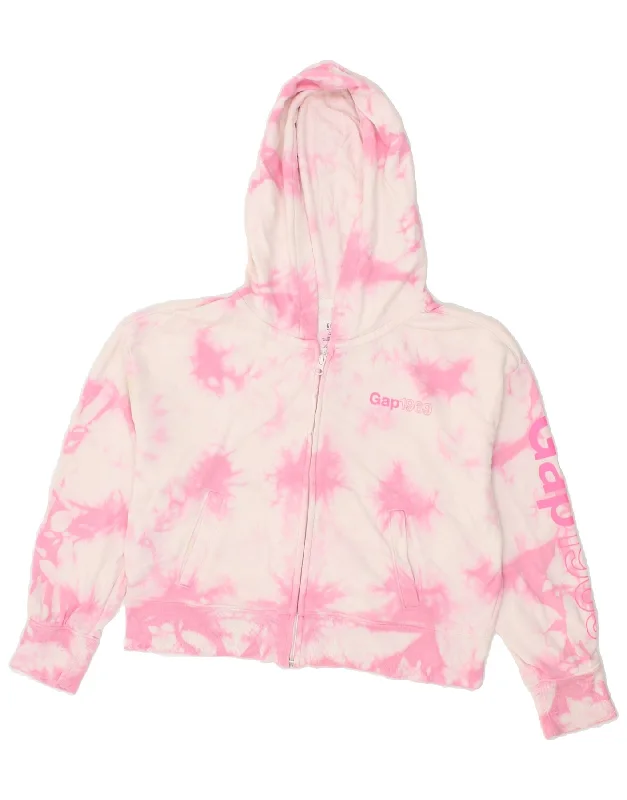 GAP Girls Crop Graphic Zip Hoodie Sweater 14-15 Years 2XL Pink Tie Dye