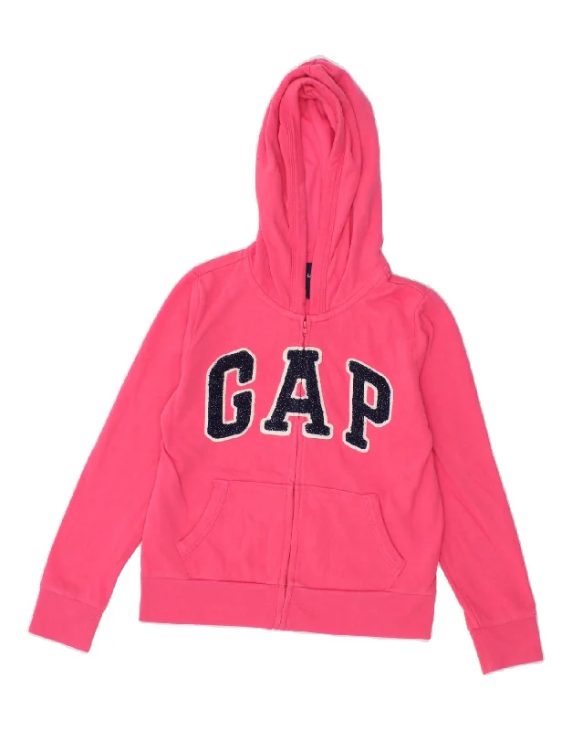 GAP Girls Graphic Zip Hoodie Sweater 11-12 Years XL Pink Cotton