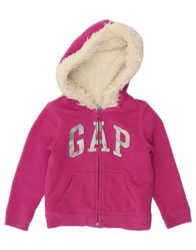 GAP Girls Graphic Zip Hoodie Sweater 3-4 Years Pink Polyester