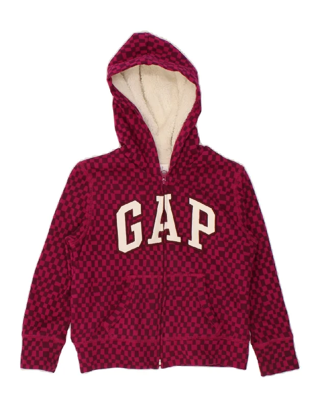 GAP Girls Hooded Zip Hoodie Sweater 6-7 Years Small Purple Geometric