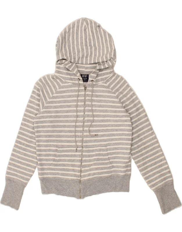 GAP Girls Zip Hoodie Sweater 14-15 Years Small  Grey Striped Cotton