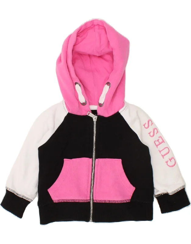 GUESS Baby Girls Zip Hoodie Sweater 3-6 Months Black Colourblock Cotton