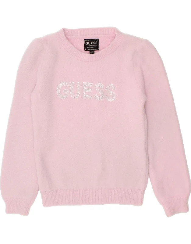 GUESS Girls Crew Neck Jumper Sweater 4-5 Years Pink Wool