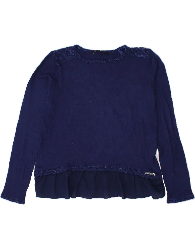 GUESS Girls Crew Neck Jumper Sweater 8-9 Years Large Navy Blue