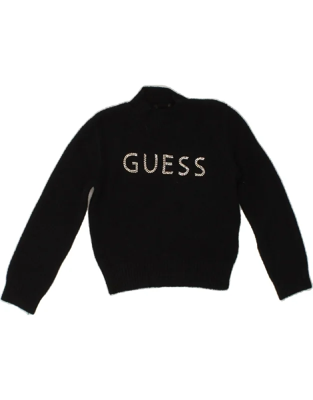 GUESS Girls Graphic Turtle Neck Jumper Sweater 4-5 Years Black Polyamide