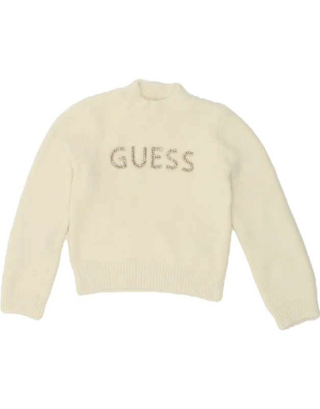 GUESS Girls Graphic Turtle Neck Jumper Sweater 5-6 Years White Polyamide