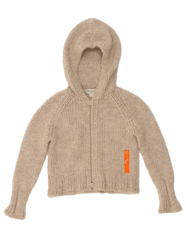 GUESS Girls Hooded Cardigan Sweater 7-8 Years Beige Alpaca Wool